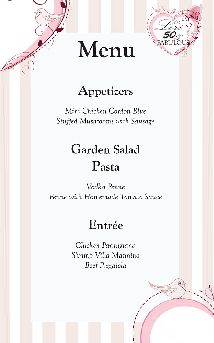 Lori 50th menu